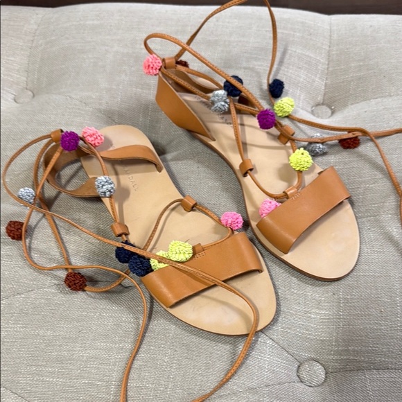 Loeffler Randall Saskia Flat Pom Pom Ankle Wrap Sandal Size 8 - Picture 2 of 6